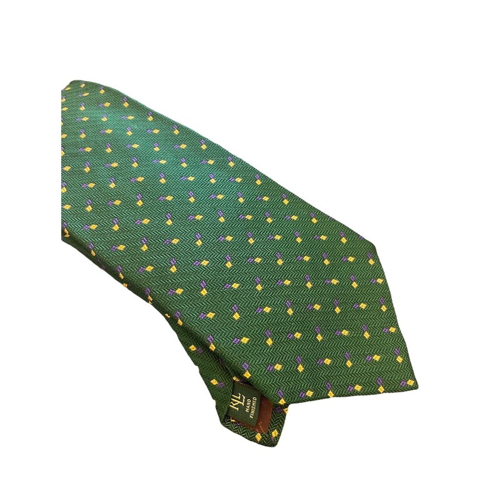 Polo Ralph Lauren Hunter Green Purple/Gold Diamond Mens Tie